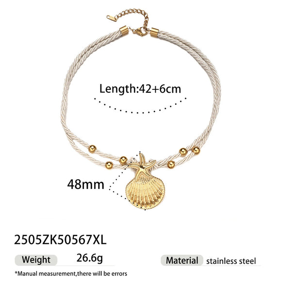 Women's Stainless Steel And Titanium Steel Ocean Element Shell Colorful Rope Pendant Necklace With Animal And Zodiac Shapes And Electroplating Design Jewelry