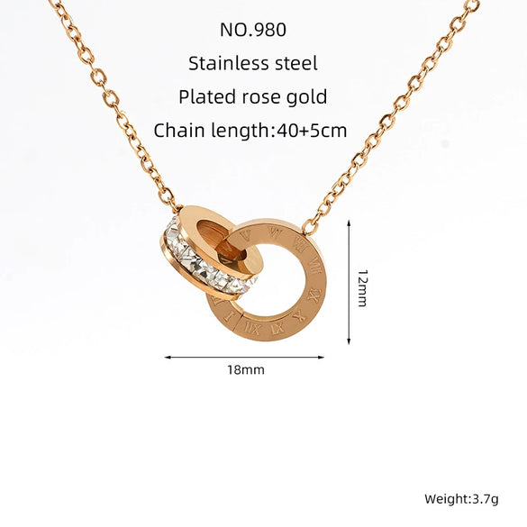 Women's Stainless Steel And Titanium Steel Roman Numeral Interlocking Necklace With Electroplating