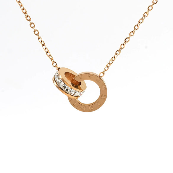 Women's Stainless Steel And Titanium Steel Roman Numeral Interlocking Necklace With Electroplating