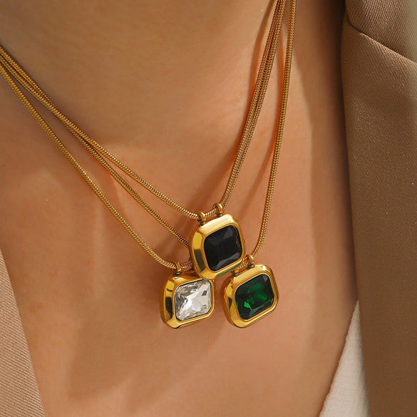 Women's Stainless Steel And Titanium Steel Square Geometric Clavicle Chain Necklace With Electroplating