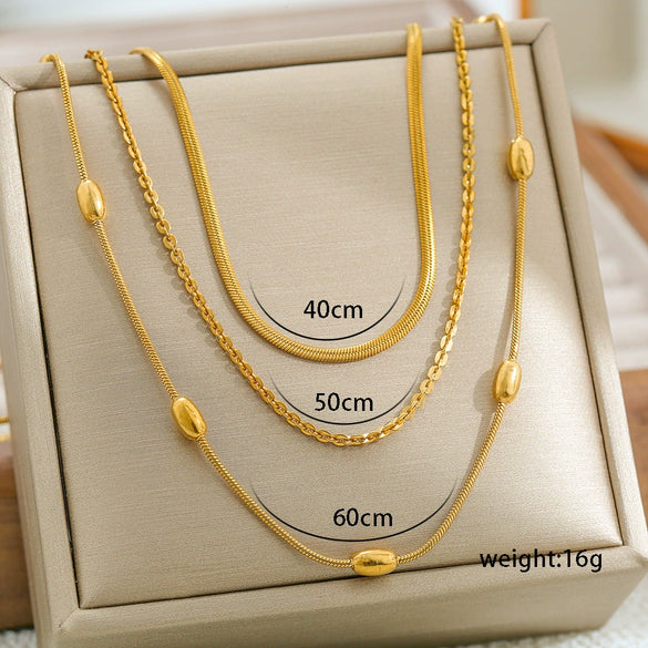 Women's Stainless Steel And Titanium Steel Stacking Style Geometric Snake Bone Clavicle Chain With Electroplating