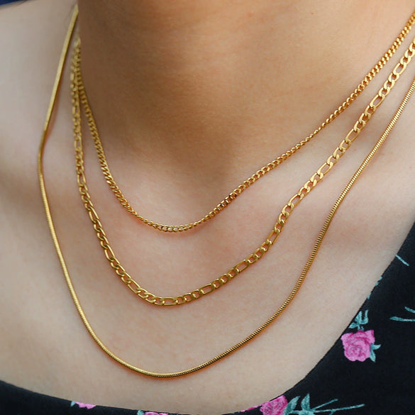Women's Stainless Steel And Titanium Steel Stacking Style U Shape Chain Threepiece Set With Electroplating