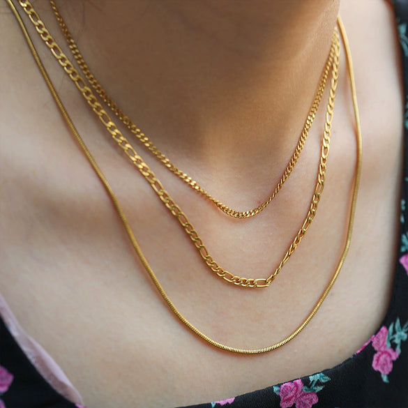 Women's Stainless Steel And Titanium Steel Stacking Style U Shape Chain Threepiece Set With Electroplating
