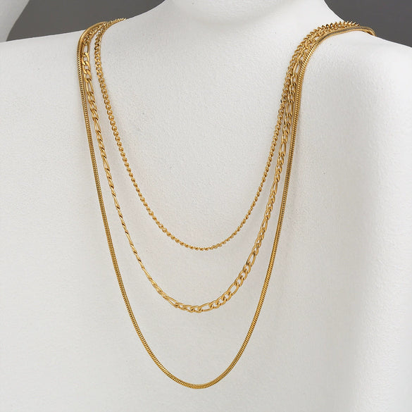 Women's Stainless Steel And Titanium Steel Stacking Style U Shape Chain Threepiece Set With Electroplating