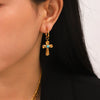 Women's Stainless Steel And Titanium Steel Twist Chain Double Layer Necklace With Cross Pendant And Geometric Pattern Inlaid With Tiger Eye Stone And Turquoise Earrings