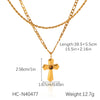 Women's Stainless Steel And Titanium Steel Twist Chain Double Layer Necklace With Cross Pendant And Geometric Pattern Inlaid With Tiger Eye Stone And Turquoise Earrings