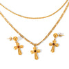 Women's Stainless Steel And Titanium Steel Twist Chain Double Layer Necklace With Cross Pendant And Geometric Pattern Inlaid With Tiger Eye Stone And Turquoise Earrings
