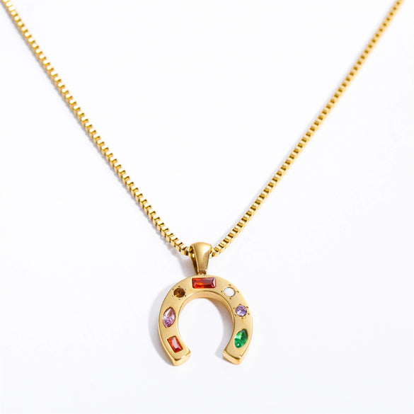 Women's Stainless Steel And Titanium Steel Ushaped Geometric Kaleidoscope Lucky Symbol Inlaid Zirconium Necklace With Vacuum Plating