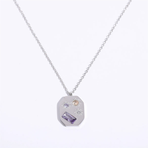 Women's Stainless Steel And Titanium Steel Ushaped Geometric Kaleidoscope Lucky Symbol Inlaid Zirconium Necklace With Vacuum Plating