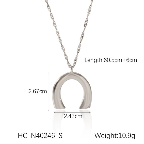 Women's Stainless Steel And Titanium Steel Water Wave Chain Ushaped Geometric Pendant Necklace And Earrings With Electroplating