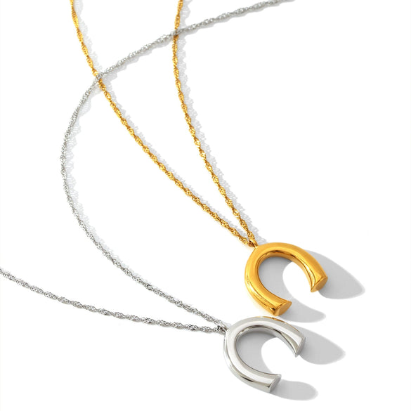 Women's Stainless Steel And Titanium Steel Water Wave Chain Ushaped Geometric Pendant Necklace And Earrings With Electroplating