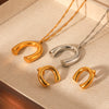 Women's Stainless Steel And Titanium Steel Water Wave Chain Ushaped Geometric Pendant Necklace And Earrings With Electroplating