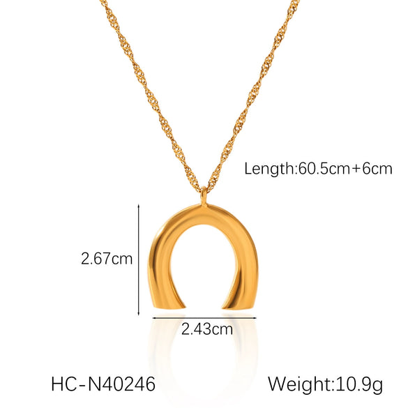 Women's Stainless Steel And Titanium Steel Water Wave Chain Ushaped Geometric Pendant Necklace And Earrings With Electroplating