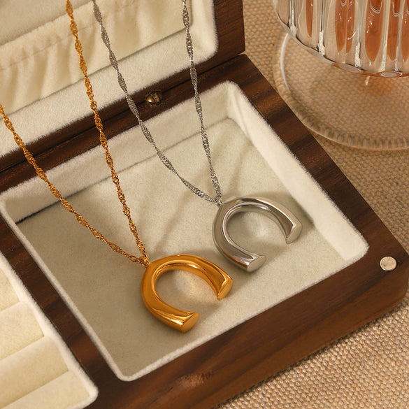 Women's Stainless Steel And Titanium Steel Water Wave Chain Ushaped Geometric Pendant Necklace With Electroplating