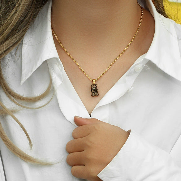 Women's Stainless Steel Animal Bear Pendant Twist Chain Necklace With Geometric Style And 18K Gold Plated Electroplating