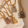 Women's Stainless Steel Animal Bear Pendant Twist Chain Necklace With Geometric Style And 18K Gold Plated Electroplating