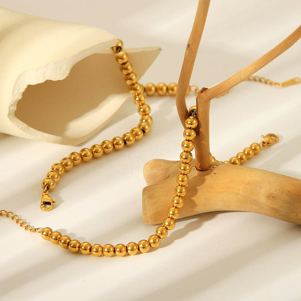 Women's Stainless Steel Ball Chain Bracelet With Geometric Pattern And Electroplating Treatment