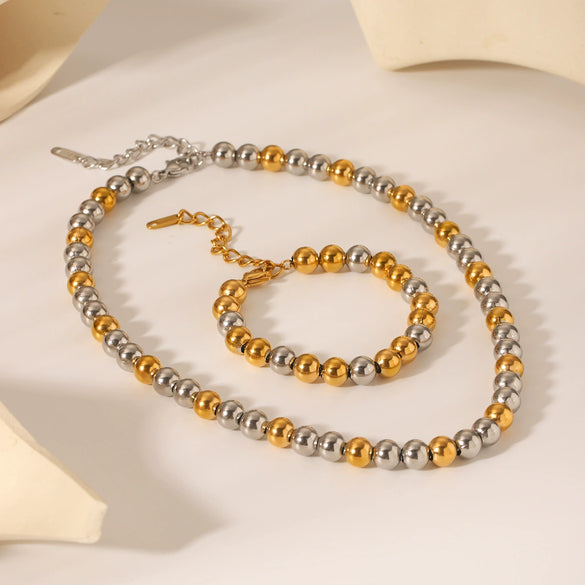 Women's Stainless Steel Ball Chain Geometric Pattern Electroplated Light Luxury Necklace And Bracelet