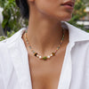 Women's Stainless Steel Beaded Collarbone Necklace With Natural Stone Pearls And Geometric Vacuum Electroplated Design