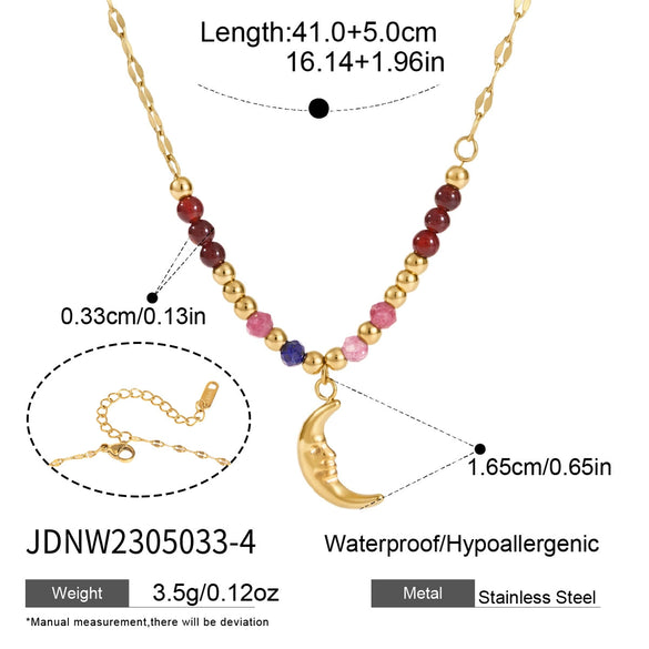 Women's Stainless Steel Beaded Cross Necklace With Natural Tiger Eye Stone Pendant And Geometric Pvd Gold Plated Chain
