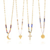 Women's Stainless Steel Beaded Cross Necklace With Natural Tiger Eye Stone Pendant And Geometric Pvd Gold Plated Chain