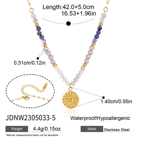 Women's Stainless Steel Beaded Cross Necklace With Natural Tiger Eye Stone Pendant And Geometric Pvd Gold Plated Chain