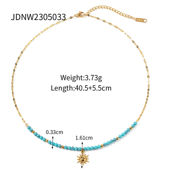 Women's Stainless Steel Beaded Cross Necklace With Natural Tiger Eye Stone Pendant And Geometric Pvd Gold Plated Chain