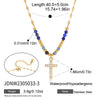 Women's Stainless Steel Beaded Cross Necklace With Natural Tiger Eye Stone Pendant And Geometric Pvd Gold Plated Chain