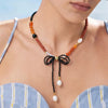 Women's Stainless Steel Beaded Necklace With Bow Knot Pearl And Acrylic Geometric Design 18K Vacuum Plated Light Luxury Jewelry