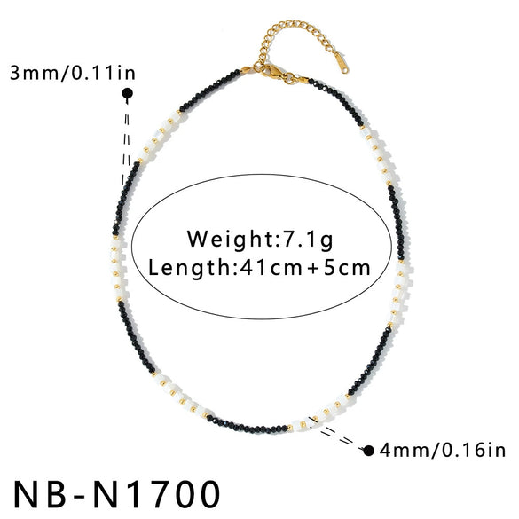 Women's Stainless Steel Beaded Necklace With Pearl And White Shell Accents Geometric Pattern And Vacuum Plated Finish
