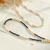 Women's Stainless Steel Beaded Necklace With Pearl And White Shell Accents Geometric Pattern And Vacuum Plated Finish