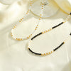 Women's Stainless Steel Beaded Necklace With Pearl And White Shell Accents Geometric Pattern And Vacuum Plated Finish