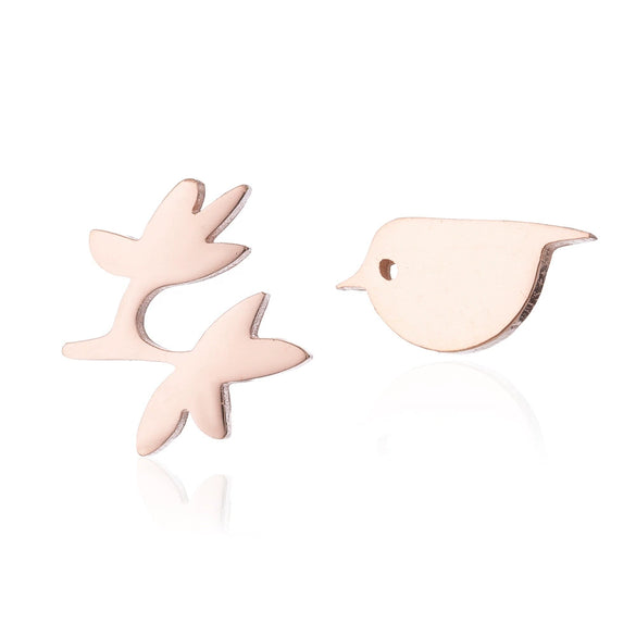 Women's Stainless Steel Bird And Floral Earrings Electroplated Elegant Animal Design Jewelry Wholesale