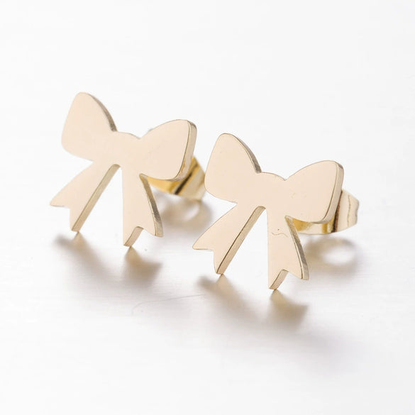 Women's Stainless Steel Bow Earrings Electroplated Fashion Jewelry With A Fresh And Sweet Style