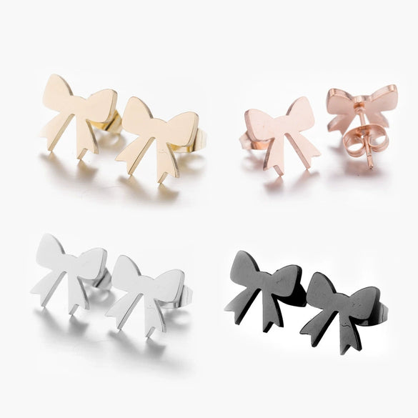 Women's Stainless Steel Bow Earrings Electroplated Fashion Jewelry With A Fresh And Sweet Style
