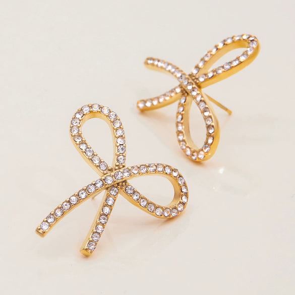 Women's Stainless Steel Bow Earrings With Electroplating