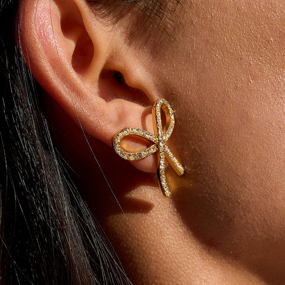 Women's Stainless Steel Bow Earrings With Electroplating