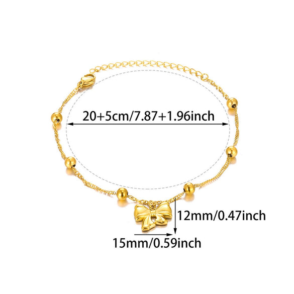 Women's Stainless Steel Bow Heart Tassel Anklet 18K Goldplated