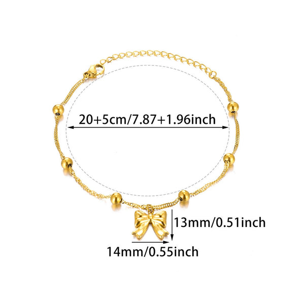 Women's Stainless Steel Bow Heart Tassel Anklet 18K Goldplated