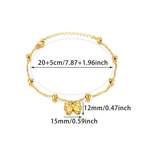 Women's Stainless Steel Bow Heart Tassel Anklet 18K Goldplated