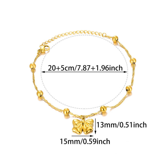 Women's Stainless Steel Bow Heart Tassel Anklet 18K Goldplated