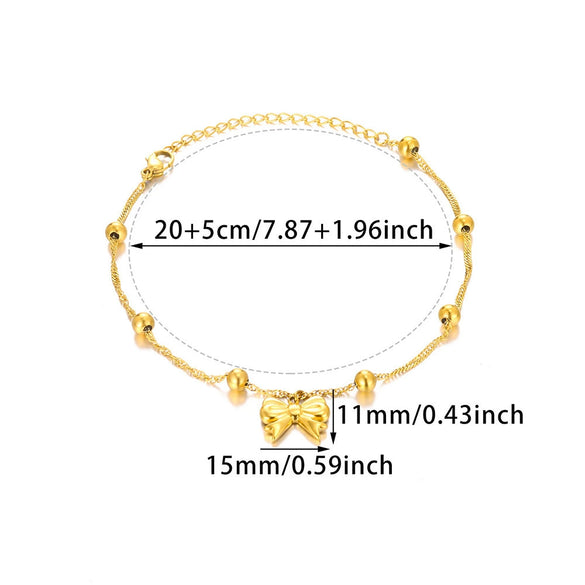 Women's Stainless Steel Bow Heart Tassel Anklet 18K Goldplated