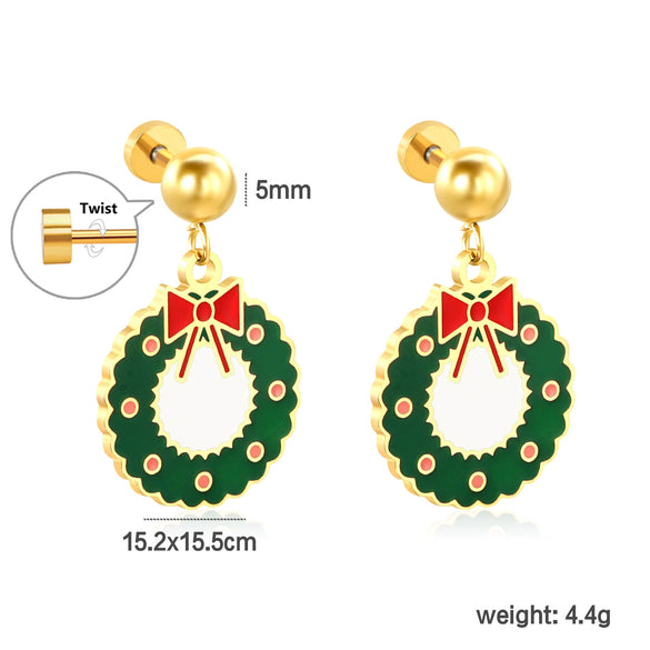 Women's Stainless Steel Bow Tie Earrings Cute Festive Christmas Wreath Inspired Holiday Jewelry