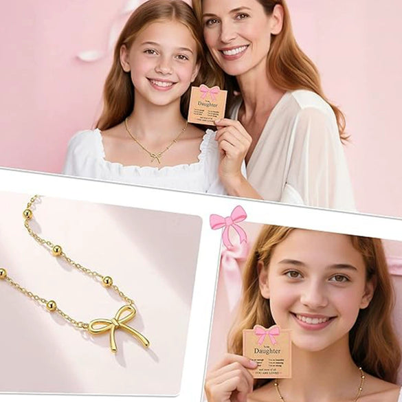 Women's Stainless Steel Bowknot Necklace Creamy Sweet Style Simple Cute Fashion Pendant Necklace With Electroplated Finish