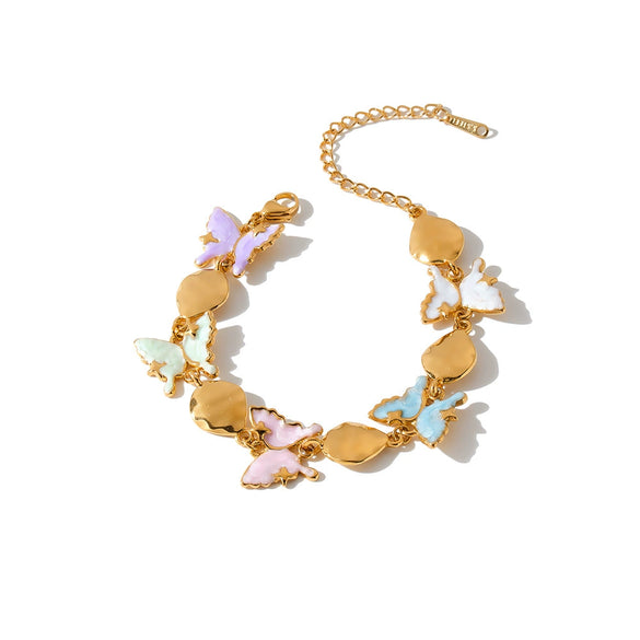 Women's Stainless Steel Bracelet With Butterfly Water Drop Geometric Pattern 18K Vacuum Plated Non Fading Jewelry
