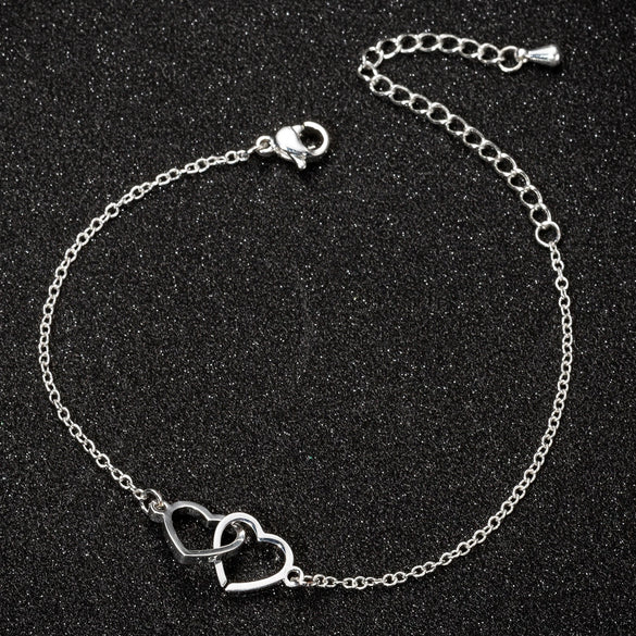 Women's Stainless Steel Bracelet With Double Heart Pendants And Electroplated Finish Simple Romantic Jewelry Design
