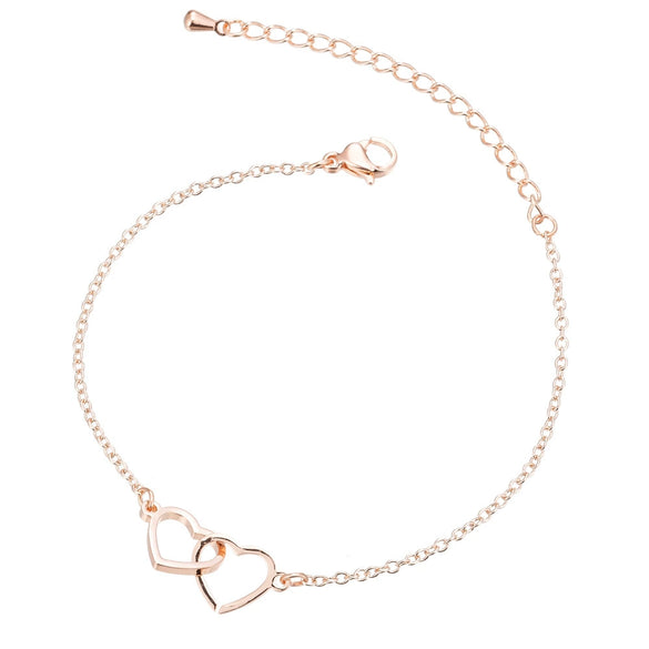 Women's Stainless Steel Bracelet With Double Heart Pendants And Electroplated Finish Simple Romantic Jewelry Design
