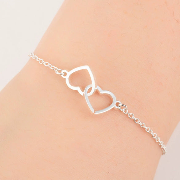 Women's Stainless Steel Bracelet With Double Heart Pendants And Electroplated Finish Simple Romantic Jewelry Design