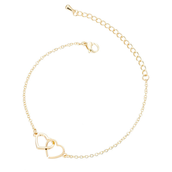 Women's Stainless Steel Bracelet With Double Heart Pendants And Electroplated Finish Simple Romantic Jewelry Design