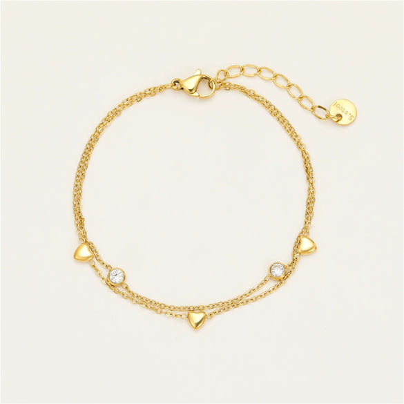 Women's Stainless Steel Bracelet With Electroplating And Love Zircon Design